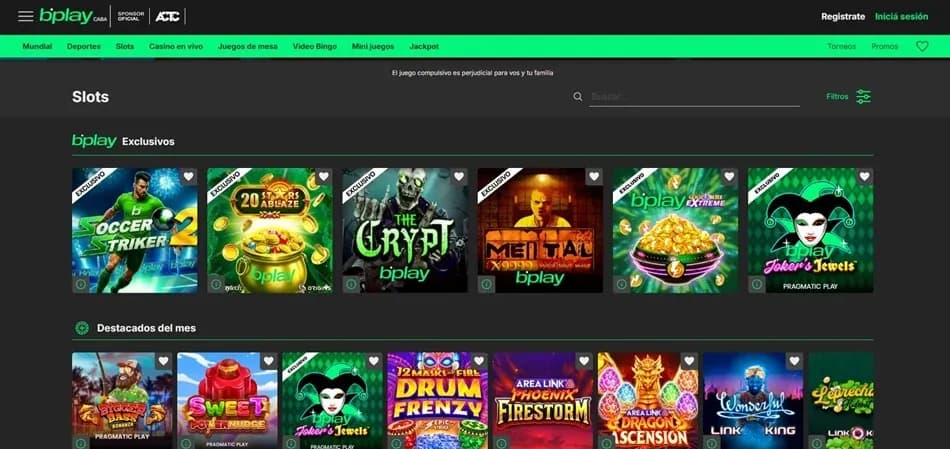 Lobby de tragamonedas de Bplay Argentina con juegos exclusivos
