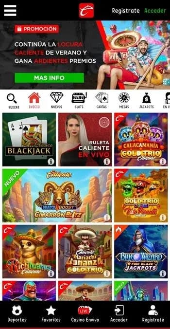Aplicación de casino de Caliente en Android