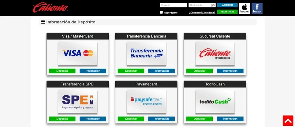 Métodos para depositar dinero real en Caliente México