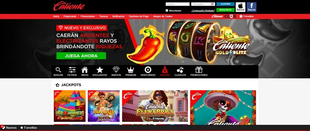 Categoría de jackpots en Caliente Casino México