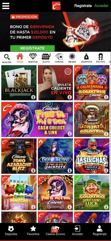 Caliente mobile preview