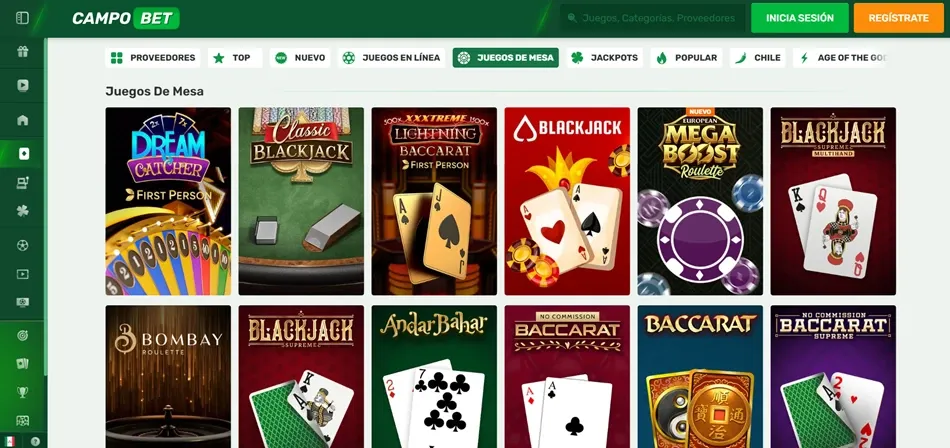 Lobby de juegos de mesa de Campobet México