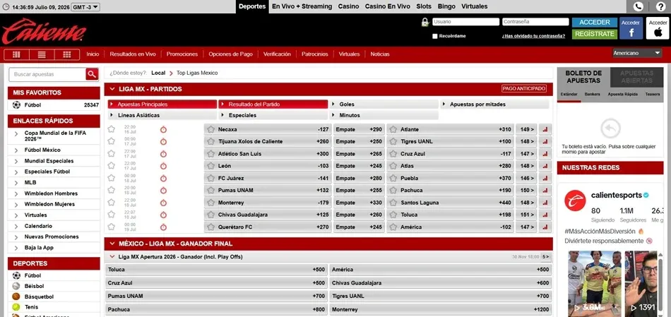 Mercados y eventos deportivos de Caliente México