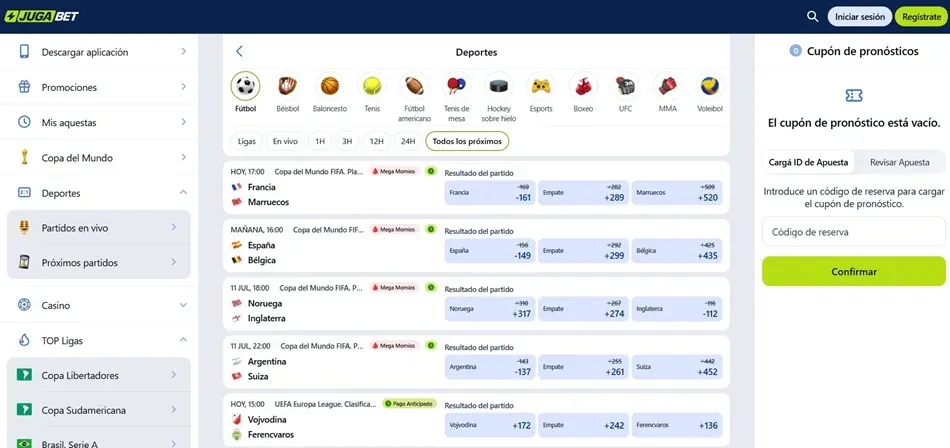 Eventos deportivos y boleto de Jugabet México