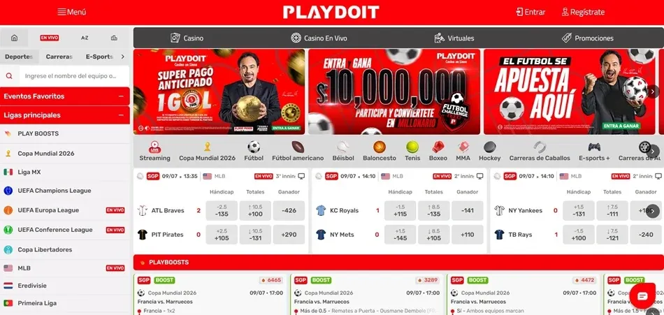 Panel de apuestas de Playdoit México