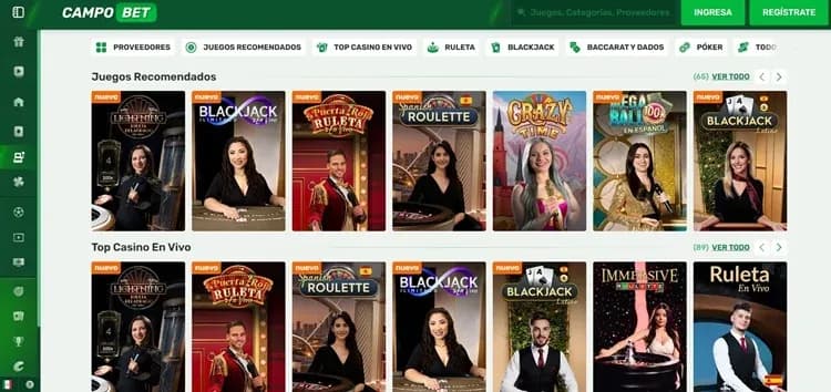 Catálogo de CAMPO BET con Juegos Recomendados y Top Casino En Vivo