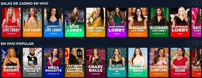 Salas de casino en vivo de Winpot con blackjack, ruleta y game shows