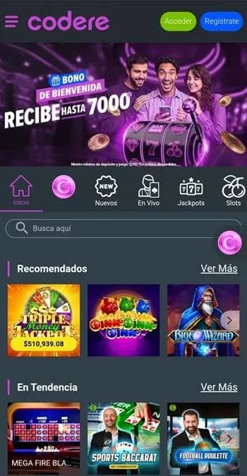 Aplicación de casino de Codere en Android