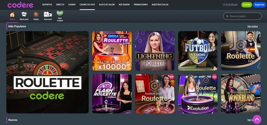Casino en vivo de Codere Argentina