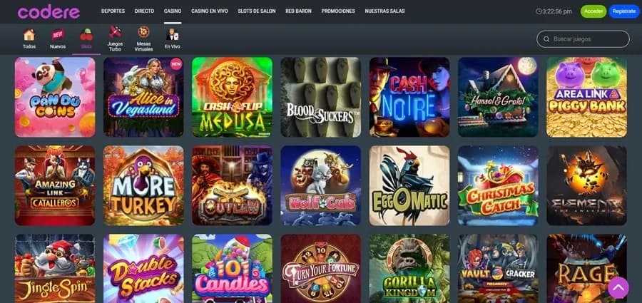 Catálogo de tragamonedas de Codere Argentina