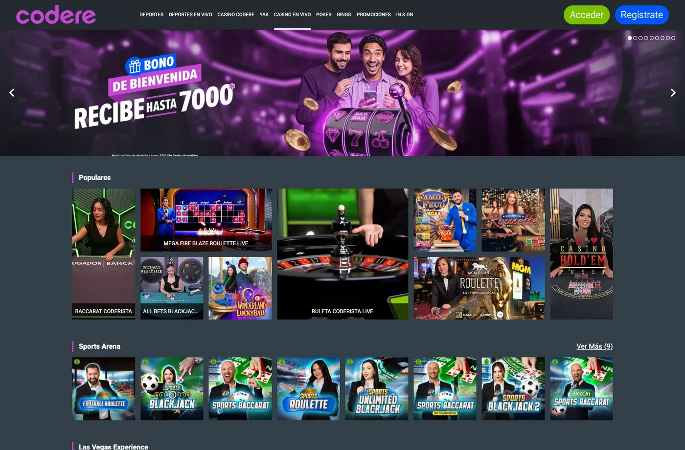 Mesas y juegos actuales de Casino en Vivo Codere México
