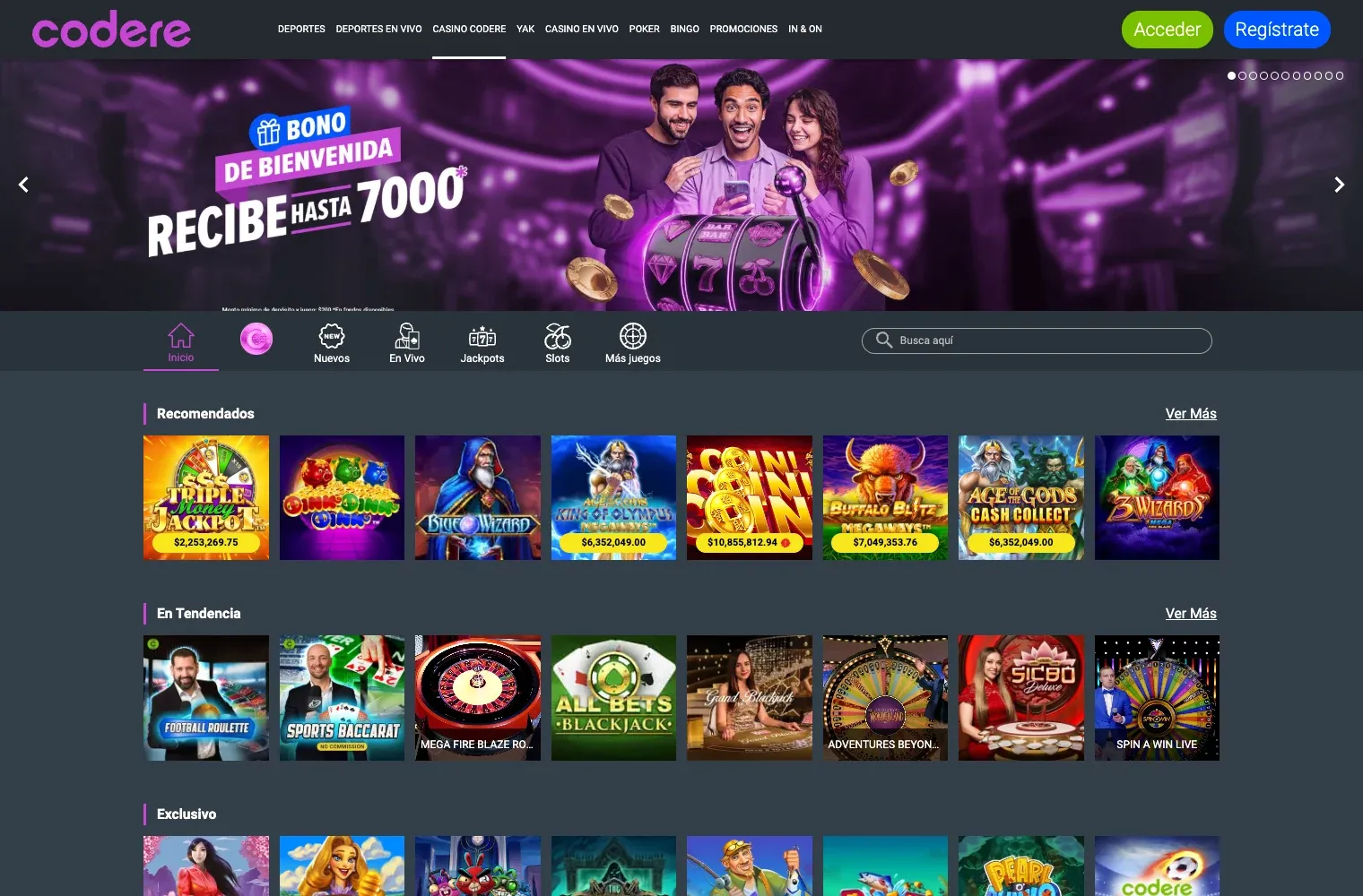 Lobby de Codere México con tragamonedas y casino en vivo