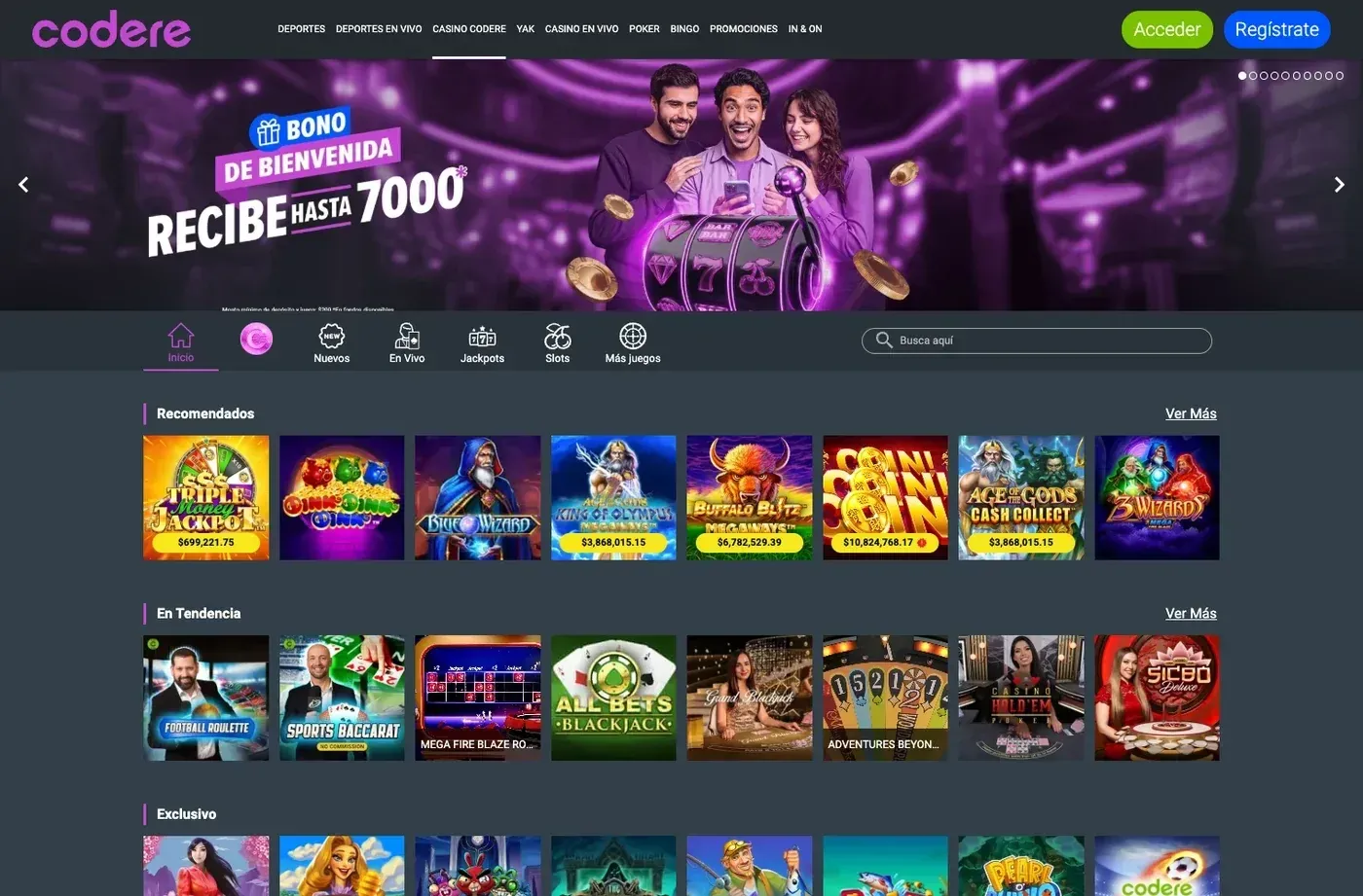 Lobby de casino online de Codere México