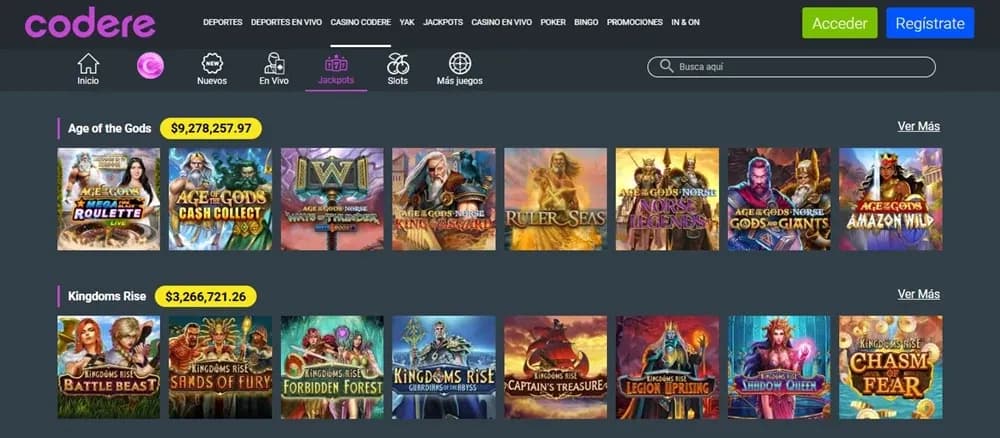 Juegos con jackpots disponibles en Codere México