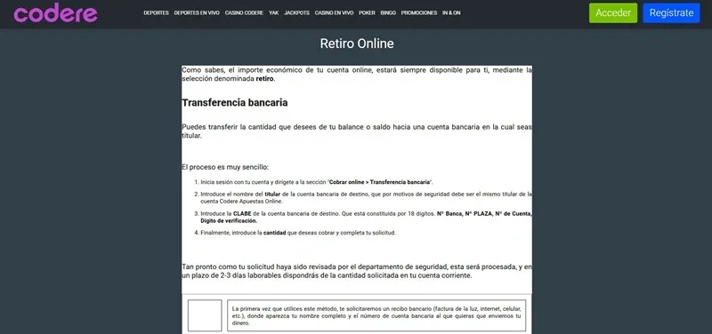 Instrucciones de retiro de Codere México