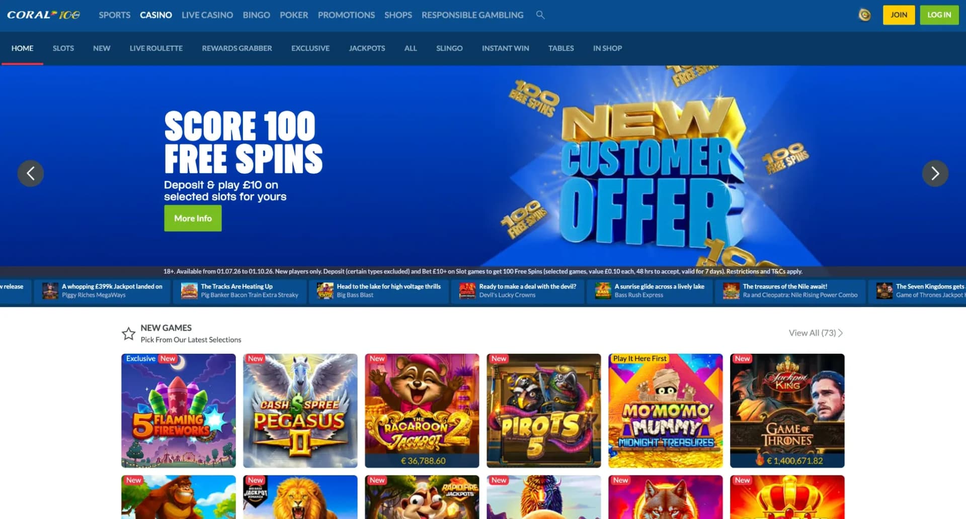 Coral casino lobby and new customer offer in Ireland