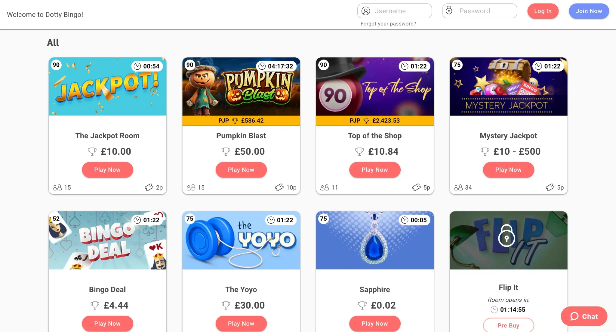 Dotty Bingo bingo rooms and game choices