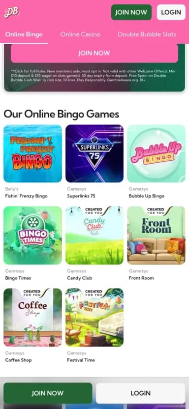 Double Bubble Bingo mobile site