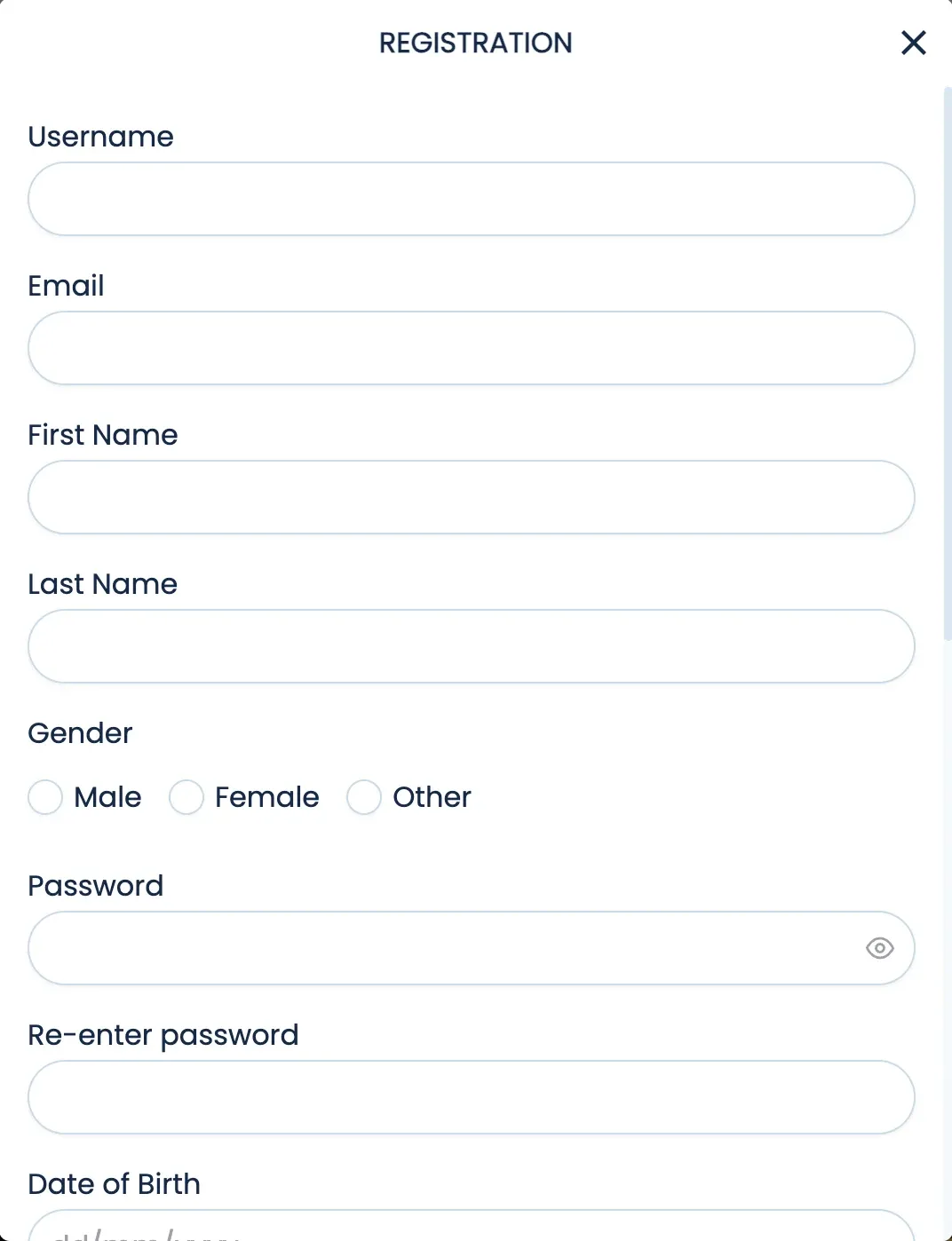 Dream Jackpot registration form with empty account and identity fields