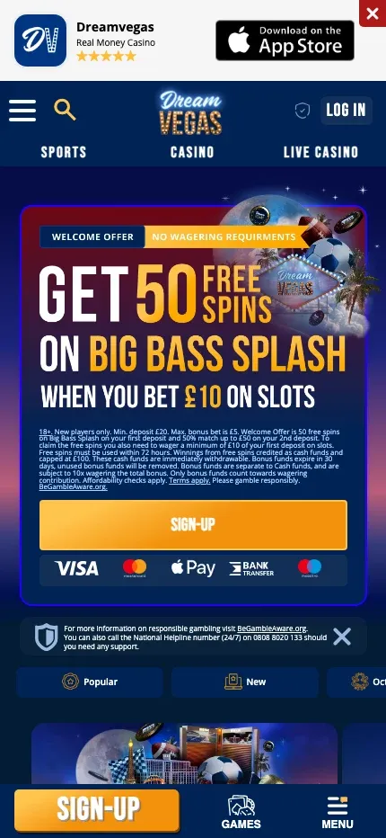 Dream Vegas mobile preview