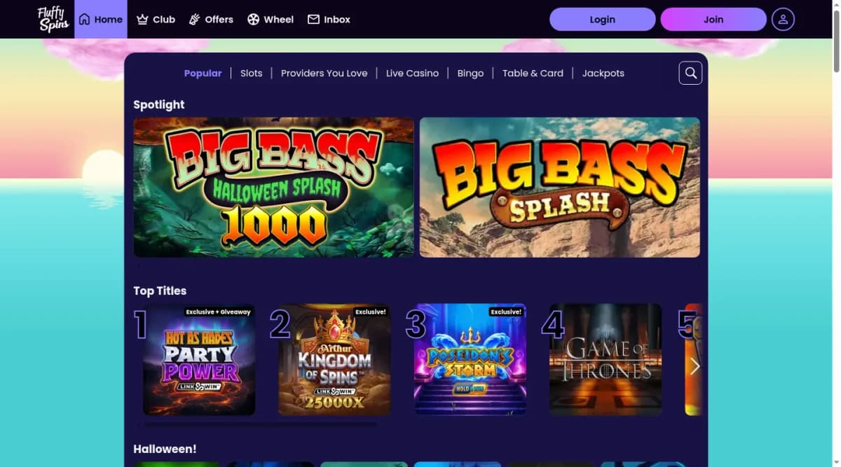 Fluffy Spins desktop site