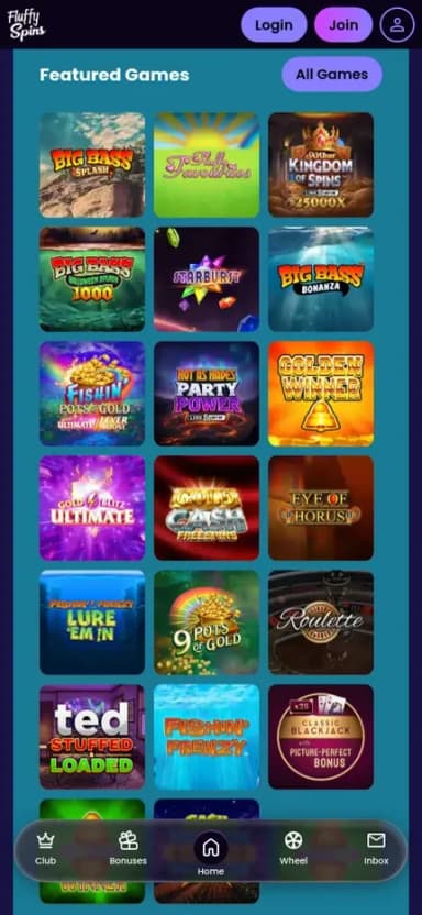 Fluffy Spins mobile site