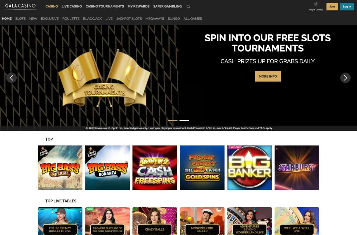 Gala Casino desktop site