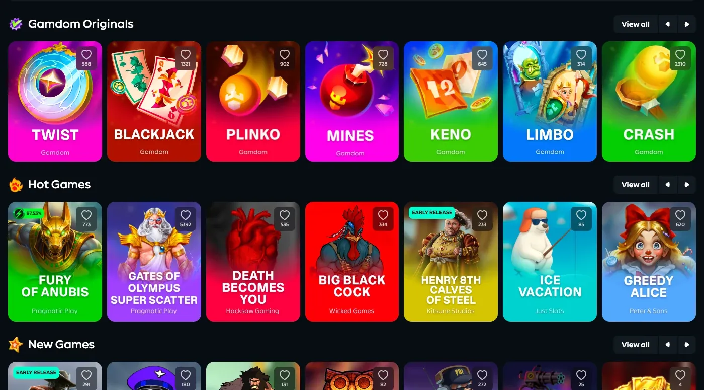 Gamdom Originals and third-party casino games