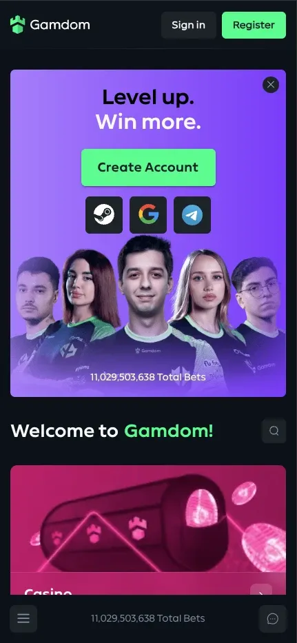 Gamdom mobile preview