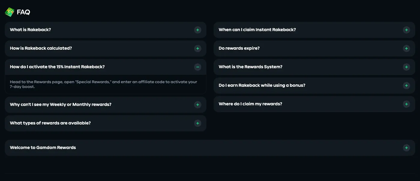 Gamdom 15% Instant Rakeback activation FAQ