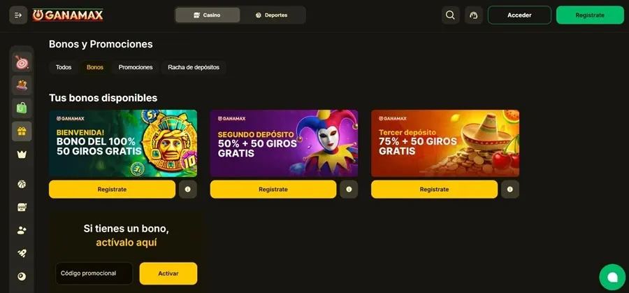 Bonos y giros gratis de Ganamax México