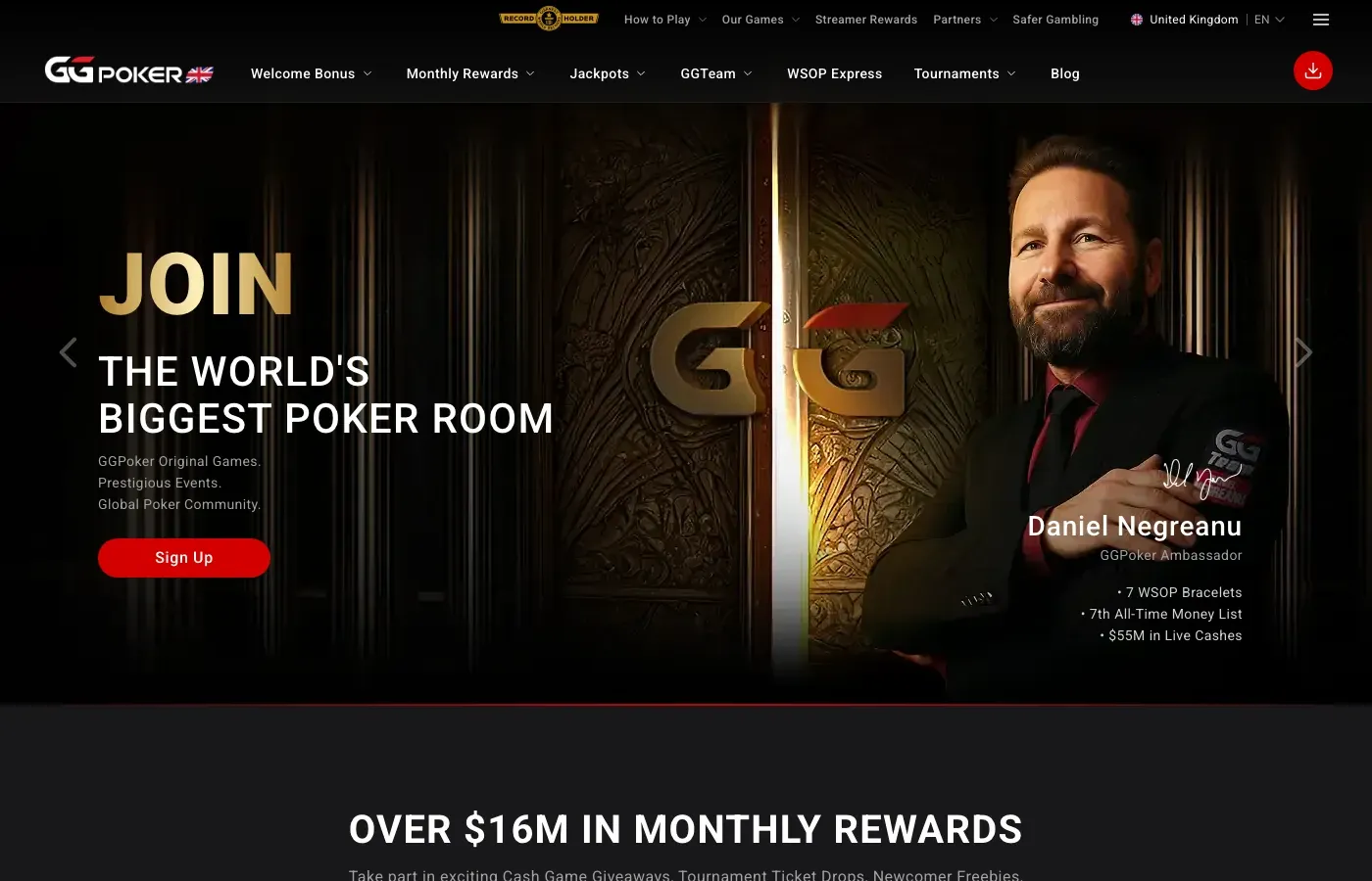 GGPoker UK homepage showing the current poker platform in July 2026