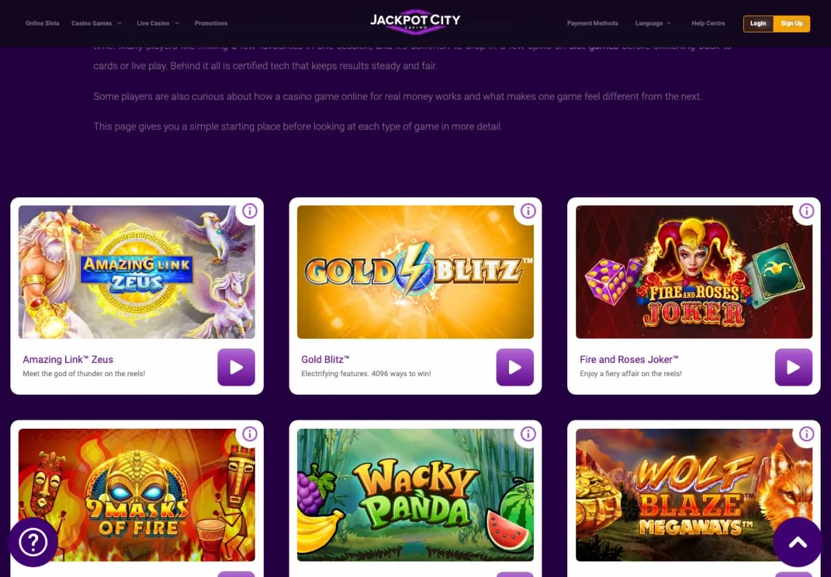 Jackpot City desktop site