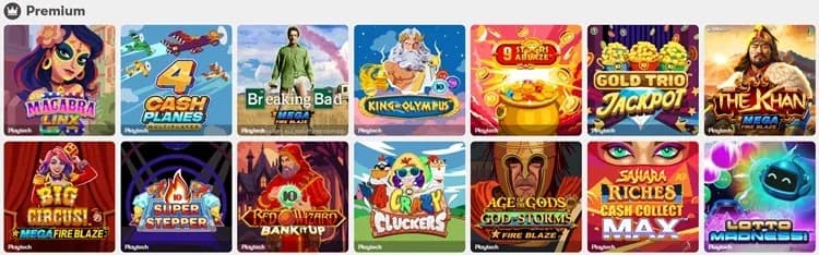 Sección Premium con Macabra Linx, 4 Cash Planes, Breaking Bad y King of Olympus