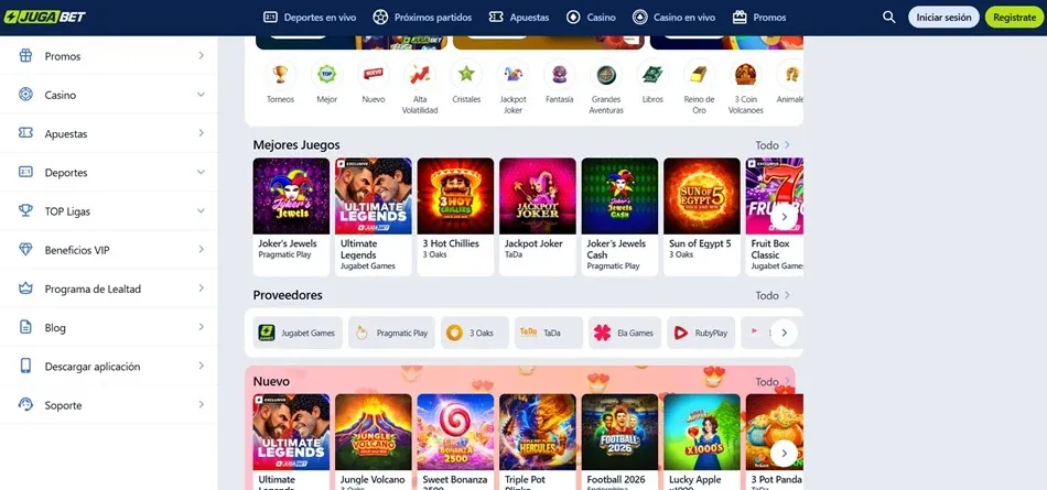 Catálogo de juegos de JugaBet en español