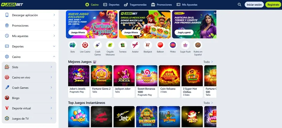 Lobby de casino y promociones de Jugabet México
