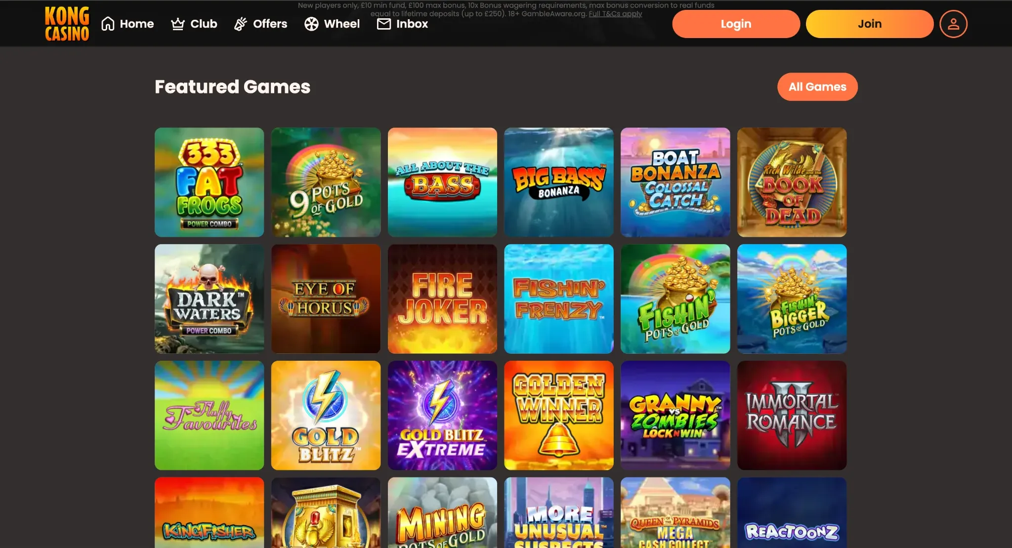 Kong Casino featured games lobby