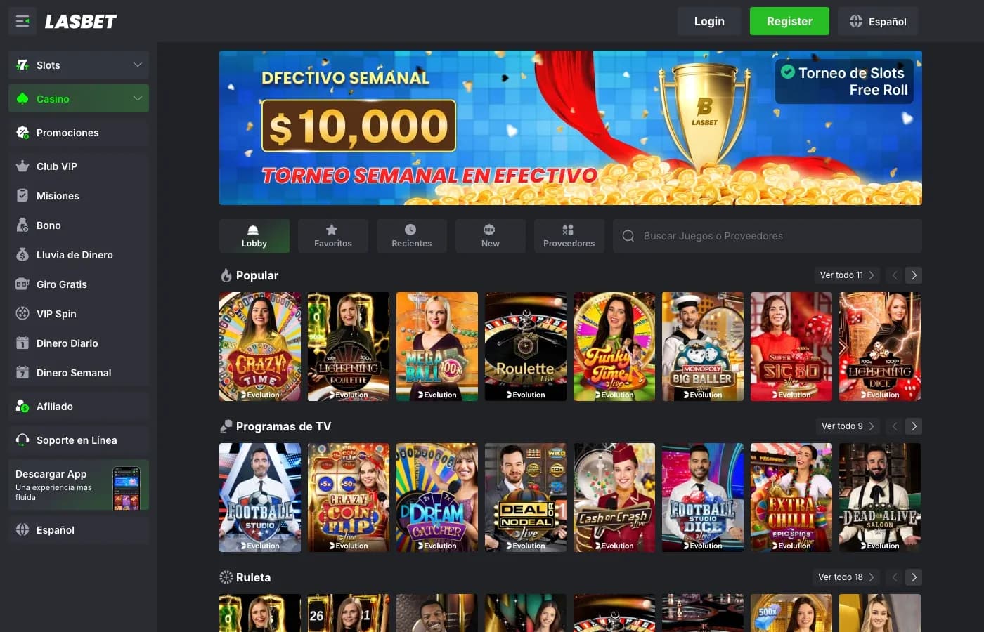 Casino en vivo de Lasbet México con Evolution y Ezugi