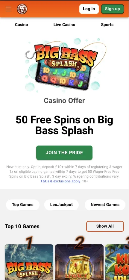 LeoVegas mobile preview