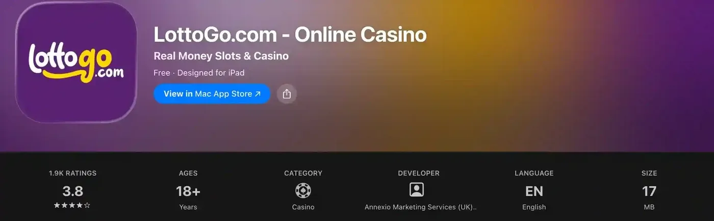 Official LottoGo iOS app listing in the UK