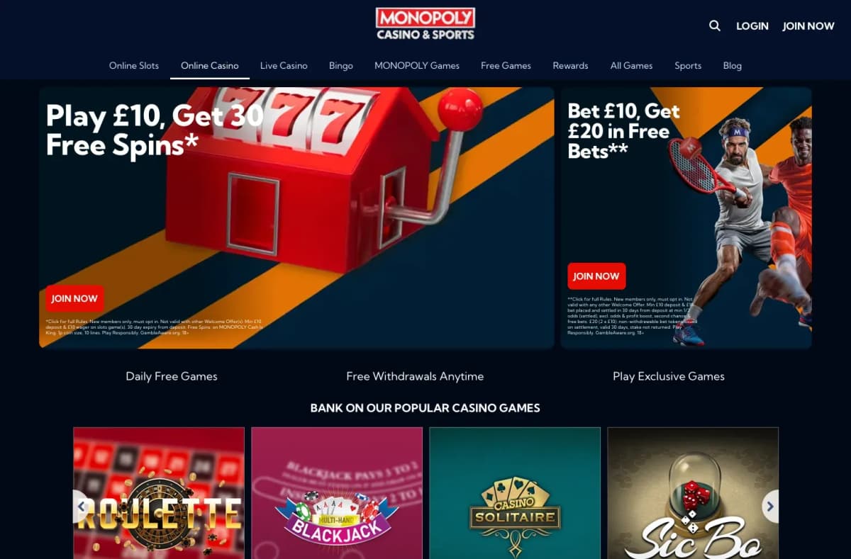 Monopoly Casino desktop site