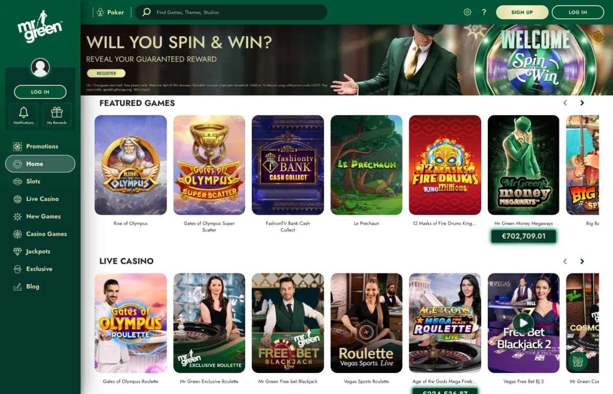 Mr Green desktop site