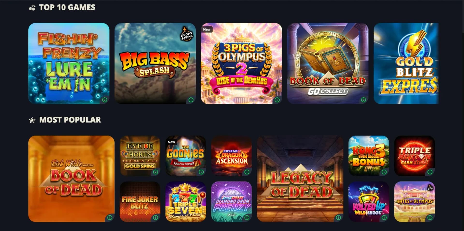 Mr Luck game lobby with popular slot titles