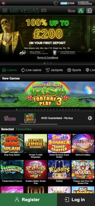 Mr Vegas mobile site