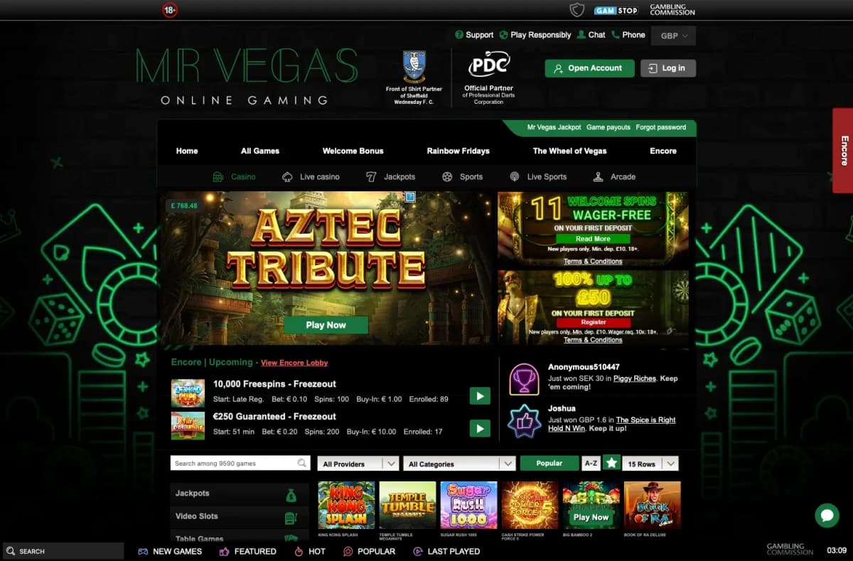 Mr Vegas desktop site