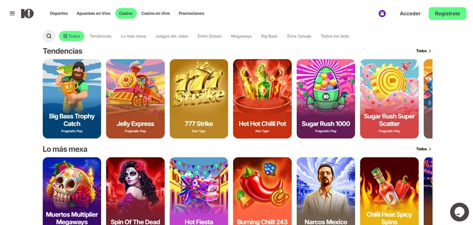 Vista del casino de 10bet en México