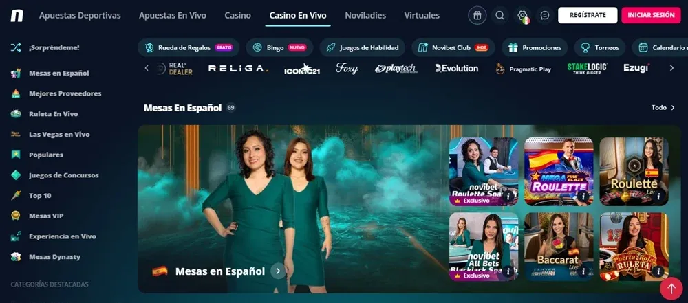 Mesas en español del casino en vivo de Novibet México