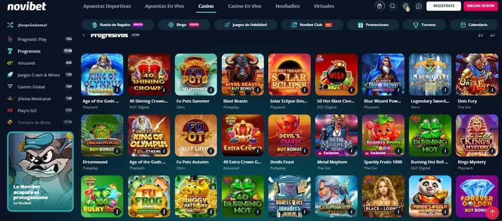 Juegos progresivos disponibles en Novibet México