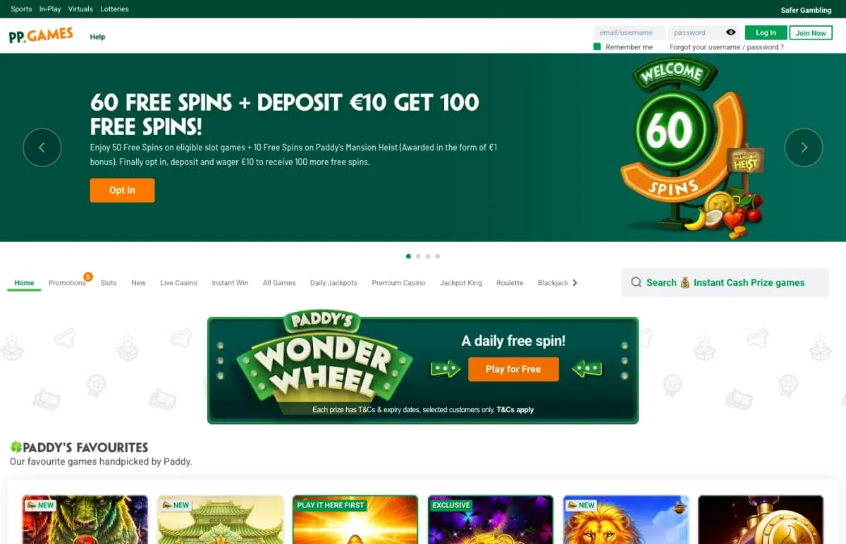 Paddy Power desktop site