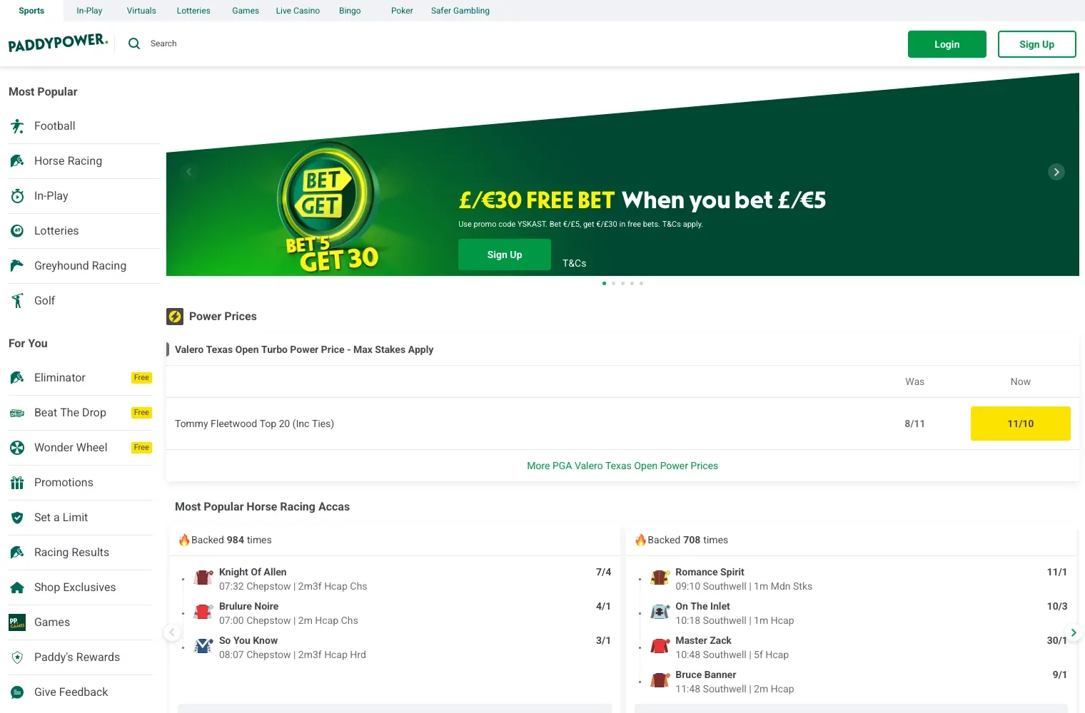 Paddy Power desktop